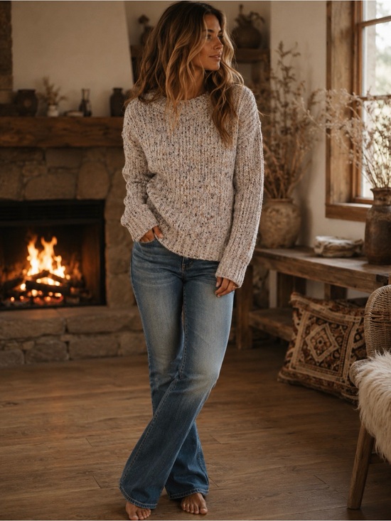 LOFT Sweaters - LOFT Soft Wool Blend Flecked Cream Crewneck Sweater